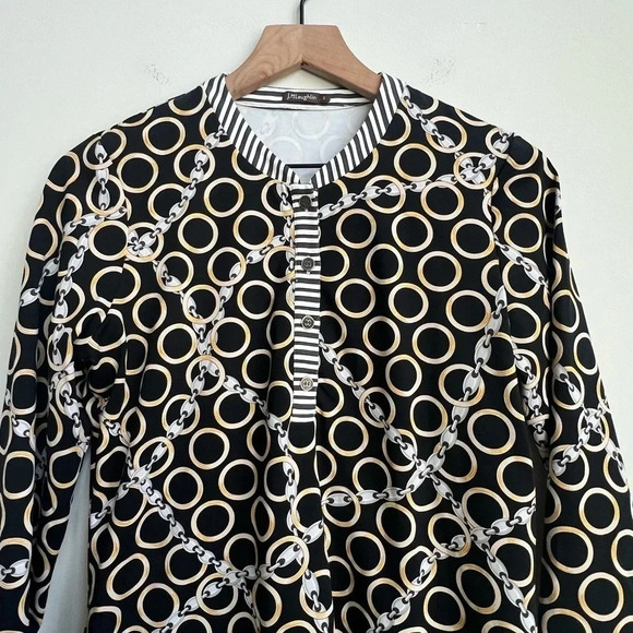 J McLaughlin Banded Collar Biscayne Tunic Top Gold Catalina Cloth Chain Print - Picture 3 of 16